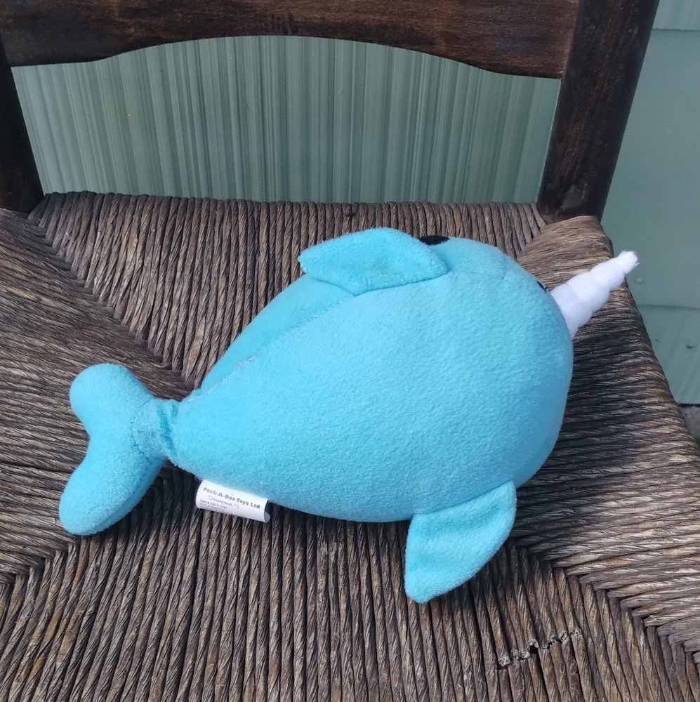 ✓Peek A Boo Toys BUBBLES the Narwhal light Blue white Horn Plush stuffed animal - Picture 9 of 10